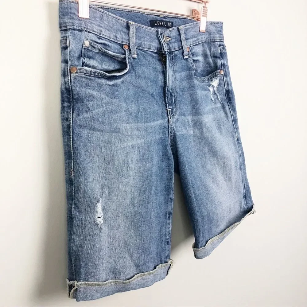 ANTHROPOLOGIE | LEVEL 99 Bermuda Length Denim Jean Shorts Women’s Waist Size 27 - Picture 3 of 9